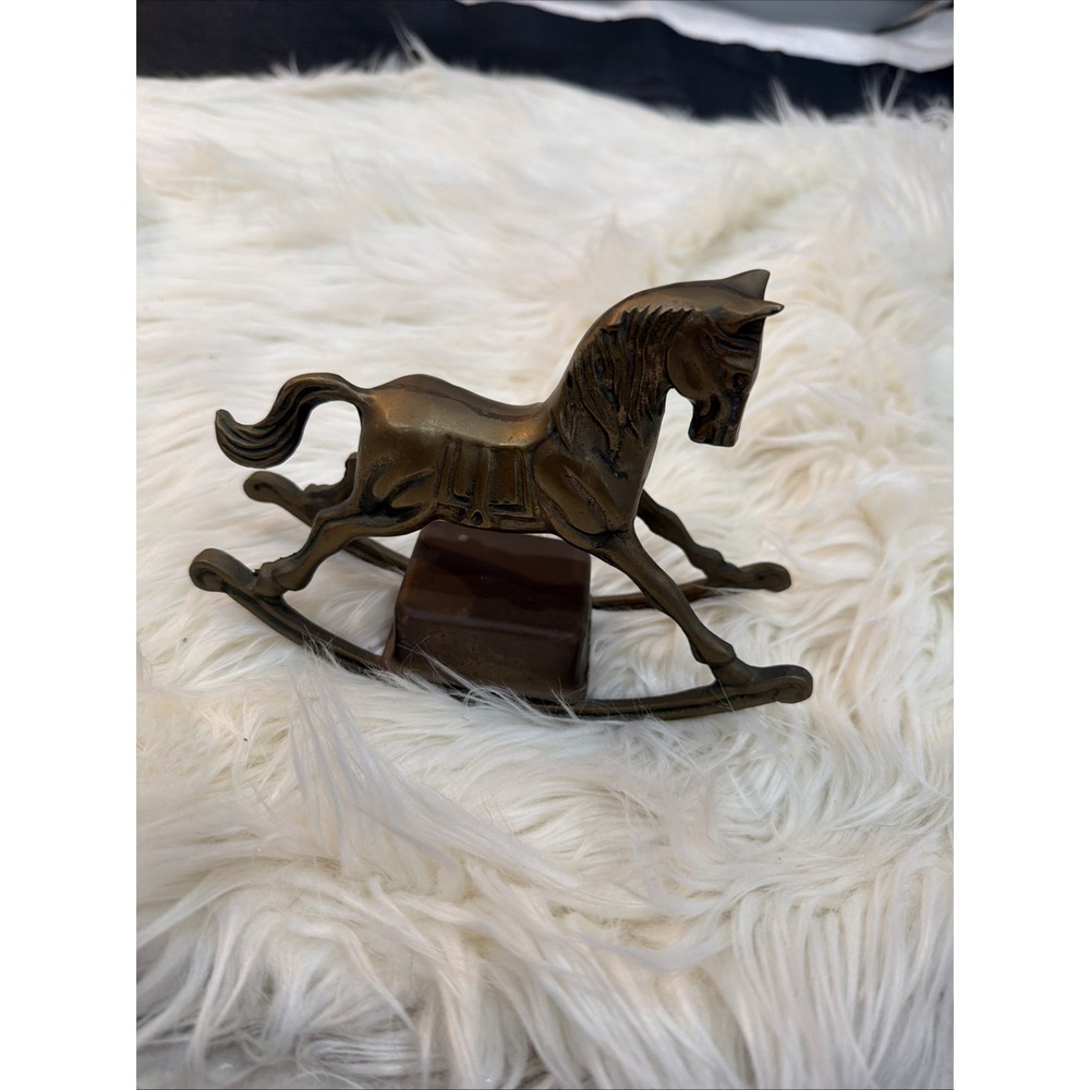 VTG SOLID BRASS ROCKING HORSE Music Box  Working FIGURINE Baby Nursery, Collecto